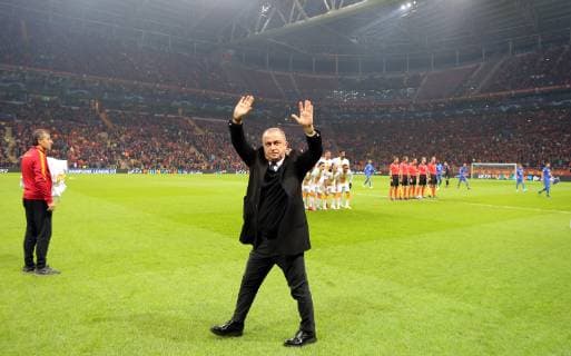 Galatasaray s Fatih Terim, Marega celebrate goal during Galatasaray - Porto Uefa Champions League Game at Turk Telekom Arena, Istanbul, 11th Dec. 2018  16205187