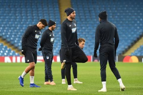 11 12 2018 xmeix Football UEFA Champions League TSG 1899 Hoffenheim Press conference Final training emspor v l Nadiem Amiri TSG 1899 Hoffenheim Leonardo Bittencourt TSG 1899 Hoffenheim Ishak Belfodil TSG 1899 Hoffenheim Dennis Geiger TSG 1899 Hoffenheim DFL DFB REGULATIONS PROHIBIT ANY USE OF PHOTOGRAPHS as IMAGE SEQUENCES and or QUASI VIDEO Manchetser prio:1