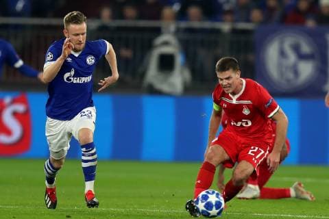 Cedric Teuchert FC Schalke 04 and Igor Denisov Lokomotiv Moscow at the Champions League match season 2018 19 FC Schalke 04 Lokomotiv Moscow Copyright Thomas Pakusch Copyright: Thomas Pakusch