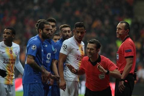 Referee Aleksei Kulbakov during the Champions League group D match between Galatasaray and Porto at Turk Telkom Stadium n Istanbul , Turkey on December 11 , 2018. 