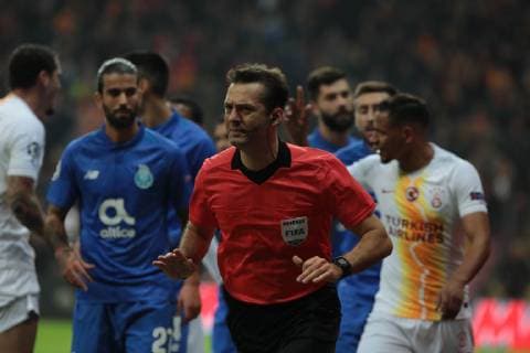 Referee Aleksei Kulbakov during the Champions League group D match between Galatasaray and Porto at Turk Telkom Stadium n Istanbul , Turkey on December 11 , 2018. 