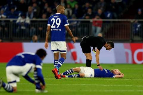 Cedric Teuchert FC Schalke 04 lies after a duel on the ground at the Champions League game season 2018 19 FC Schalke 04 Locomotive Moscow Copyright Thomas Pakusch Copyright: Thomas Pakusch