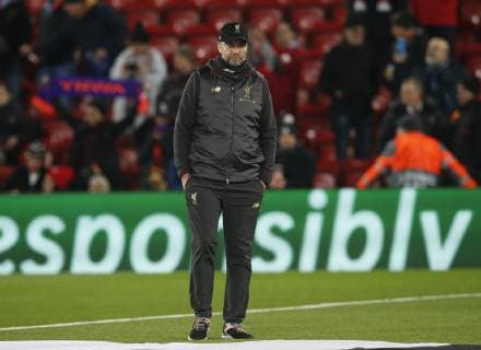 Jurgen Klopp manager of Liverpool watches the warm up during the UEFA Champions League Group C match at Anfield Stadium, Liverpool. Picture date 11th December 2018. Picture credit should read: Andrew Yates Sportimage EDITORIAL USE ONLY. No use with unauthorised audio, video, data, fixture lists, club league logos or live services. Online in-match use limited to 120 images, no video emulation. No use in betting, games or single club league player publications. _AY29958.JPG