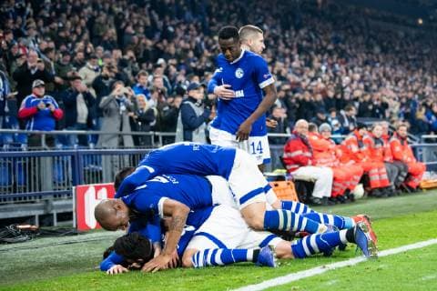 11 12 2018 xkvx Football UEFA Champions League FC Schalke 04 Lok Moskau emspor v l Goal celebration celebrate the goal to 1 0 by Alessandro Schoepf S04 Schalke 04 DFL DFL REGULATIONS PROHIBIT ANY USE OF PHOTOGRAPHS as IMAGE SEQUENCES and or QUASI VIDEO Gelsenkirchen