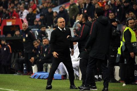 Galatasaray s Fatih Terim in action against cameraman Galatasaray - Porto Uefa Champions League Game at Turk Telekom Arena, Istanbul, 11th Dec. 2018  Copyright: TolgaxAdanali 16205267
