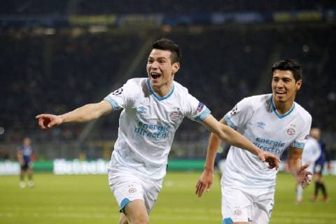 MILAAN , Stadium San Siro, 11-12-2018, football, season 2018 2019, Champions League , PSV player Hirving Lozano scores the 0-1 during the Champions League game Inter - PSV Inter - PSV  x2683788x