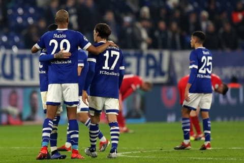 The players of FC Schalke 04 after the 1 0 victory at the Champions League game season 2018 19 FC Schalke 04 Locomotive Moscow Copyright Thomas Pakusch Copyright: Thomas Pakusch