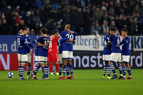 The players of FC Schalke 04 after the 1 0 victory at the Champions League game season 2018 19 FC Schalke 04 Locomotive Moscow Copyright Thomas Pakusch Copyright: Thomas Pakusch