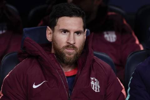 11th December 2018, Camp Nou, Barcelona, Spain; UEFA Champions League football, Barcelona versus Tottenham Hotspur; Lionel Messi of FC Barcelona Barca observes the pitch from the bench  ActionPlus12086806 EricxAlonso
