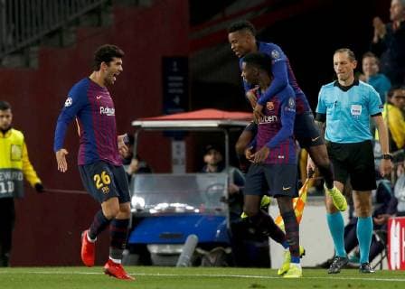 FC Barcelona Barca s French striker Ousmane Dembele (C) jubilates a goal during the UEFA Champions League groups phase match between FC Barcelona and Tottenham Hotspur, at the Camp Nou stadium, in Barcelona, Catalonia, Spain, 11 December 2018. Barcelona vs. Tottenham Hotspur !ACHTUNG: NUR REDAKTIONELLE NUTZUNG!  Copyright: xEnricxFontcubertax GRAF5442 20181211-636801611576503514