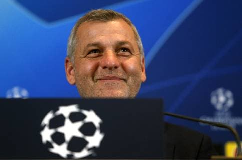 December 11, 2018 - Kyiv, Ukraine - Lyon coach Bruno Genesio during the press conference PK Pressekonferenz in Hyatt Regency Hotel in Kyiv, Ukraine, December 11, 2018. Match Champions League Group F between Shakhtar Donetsk and Lyon will be held tomorrow at the NSC Olimpiyskiy. Press conference of Lyon coach Bruno Genesio in Kyiv - ZUMAs334 87532086st Copyright: xAnatoliixStepanovx