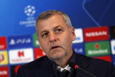 December 11, 2018 - Kyiv, Ukraine - Lyon coach Bruno Genesio during the press conference PK Pressekonferenz in Hyatt Regency Hotel in Kyiv, Ukraine, December 11, 2018. Match Champions League Group F between Shakhtar Donetsk and Lyon will be held tomorrow at the NSC Olimpiyskiy. Press conference of Lyon coach Bruno Genesio in Kyiv - ZUMAs334 87532254st Copyright: xAnatoliixStepanovx
