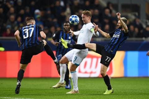 Db Milano 11 12 2018 - Champions League Inter-PSV Eindhoven foto Daniele Buffa Image nella foto: Milan Skriniar-Marcelo Brozovic-Kwadwo Asamoah-Luuk De Jong 