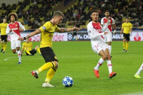 Maximilian Philipp Dortmund scores goal to 0 1 in game AS Monaco vs Borussia Dortmund Football Champions League 11 12 2018 AS Monaco vs Borussia Dortmund Football Champions League 11 12 2018 Monaco Copyright: xEIBNER MarioxHommesx EP_MHS