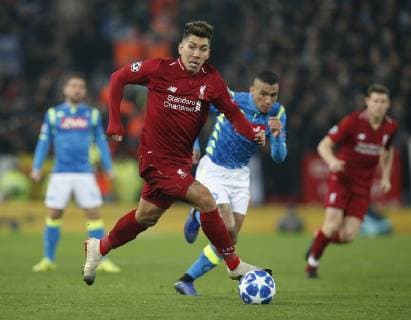 Roberto Firmino of Liverpool during the UEFA Champions League Group C match at Anfield Stadium, Liverpool. Picture date 11th December 2018. Picture credit should read: Andrew Yates Sportimage EDITORIAL USE ONLY. No use with unauthorised audio, video, data, fixture lists, club league logos or live services. Online in-match use limited to 120 images, no video emulation. No use in betting, games or single club league player publications. _AY20478.JPG