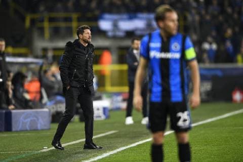 Atletico s head coach Diego Simeone, Ruud Vormer midfielder of Club Brugge pictured FOOTBALL : Club Bruges vs Atletico Madrid - Ligue des Champions - 11 12 2018 PhotoNews Panoramic 