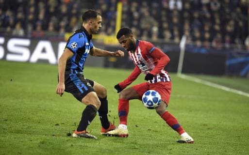 Sofyan Amrabat midfielder of Club Brugge and Atletico s Thomas Lemar FOOTBALL : Club Bruges vs Atletico Madrid - Ligue des Champions - 11 12 2018 PhotoNews Panoramic 
