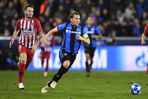Ruud Vormer midfielder of Club Brugge, Atletico s Saul Niguez Esclapez pictured FOOTBALL : Club Bruges vs Atletico Madrid - Ligue des Champions - 11 12 2018 PhotoNews Panoramic 