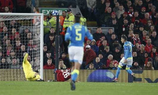 Jose Callejon of Napoli shoots wide during the UEFA Champions League Group C match at Anfield Stadium, Liverpool. Picture date 11th December 2018. Picture credit should read: Andrew Yates Sportimage EDITORIAL USE ONLY. No use with unauthorised audio, video, data, fixture lists, club league logos or live services. Online in-match use limited to 120 images, no video emulation. No use in betting, games or single club league player publications. _AY20707.JPG