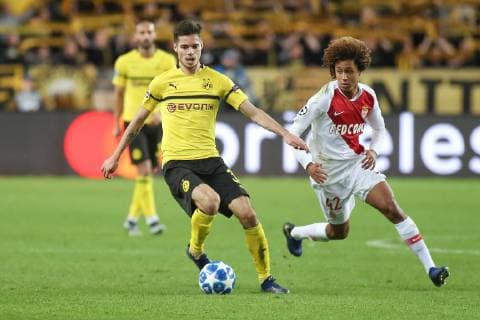 Monaco 11 12 2018 UEFA Champions League 2018 19 Season Group Phase Group A 6 Matchday AS Monaco Borussia Dortmund Julian Weigl Dortmund and Han Noah Massengo Monaco battles for the ball DeFodi535