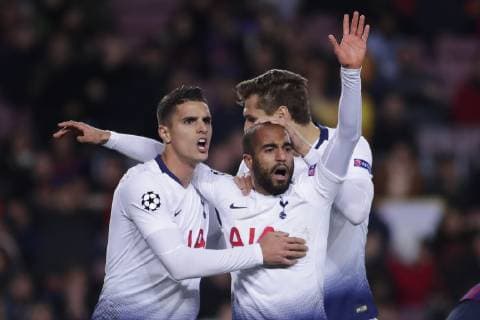 Sport Bilder des Tages 11th December 2018, Camp Nou, Barcelona, Spain; UEFA Champions League football, Barcelona versus Tottenham Hotspur; Lucas Moura of Tottenham celebrates scoring his side s first goal in the 85th minute  ActionPlus12086850 EricxAlonso