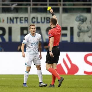 MILAAN , Stadium San Siro, 11-12-2018, football, season 2018 2019, Champions League , (Left-right) PSV player Michal Sadilek yellow card during the Champions League game Inter - PSV final score 1-1. Inter - PSV  x2684218x