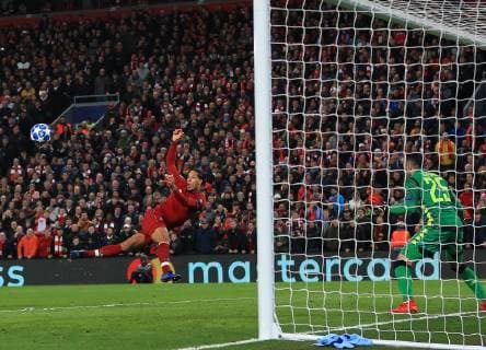 11th December 2018, Anfield, Liverpool, England; UEFA Champions League football, Liverpool versus Napoli; Virgil van Dijk of Liverpool attempts a volleyed shot at goal  ActionPlus12086864 DavidxBlunsden