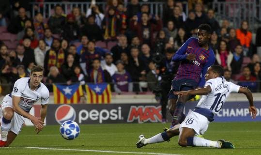 Partido de la Champions League disputado entre Barcelona y Tottenham. En la imagen, Dembele anota el primer gol. Champions League match played between Barcelona and Tottenham. In this picture, Dembele scores the first goal. 