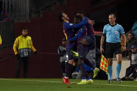 December 11, 2018 - Barcelona, Catalonia, Spain - Ousmane Dembele of Barcelona celebrates goal with teammates during the match between FC Barcelona Barca and Tottenham Hotspurs at Camp Nou Stadium in Barcelona, Spain on December 11, 2018. FC Barcelona v Tottenham Hotspur - UEFA Champions League Group B  - ZUMAn230 20181211_zaa_n230_591 Copyright: xJosexBretonx