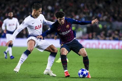 December 11, 2018 - Barcelona, Catalonia, Spain - 21 Carles Alena of FC Barcelona Barca defended by 11 Erik Lamela from Argentina of Tottenham Hotspur during the UEFA Champions League Group B match between FC Barcelona and Tottenham Hotspur FC on December 11, 2018 at Camp Nou stadium in Barcelona, Spain. FC Barcelona v Tottenham Hotspur - UEFA Champions League Group B  - ZUMAn230 20181211_zaa_n230_554 Copyright: xXavierxBonillax