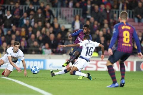 December 11, 2018 - Barcelona, Spain - December 10, 2018 - Barcelona, Spain - Ousmane Dembele of Barcelona kicks the ball to scores his side s opening goal during the UEFA Champions League, Group B football match between FC Barcelona Barca and Tottenham Hotspur on December 11, 2018 at Camp Nou stadium in Barcelona, Spain Football - UEFA Champions League - FC Barcelona vs Tottenham Hotspur  - ZUMAb169 20181211_zaa_b169_041 Copyright: xManuelxBlondeau Aop.Pressx