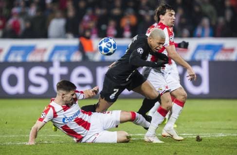11th December 2018, Rajko Mitic Stadium, Belgrade, Serbia; UEFA Champions League football, Red Star Belgrade versus Paris Saint-Germain; Milos Degenek of Red Star Belgrade tackles Kylian Mbappe of Paris Saint-Germain  ActionPlus12086943 NikolaxKrstic