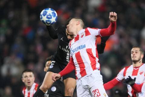 MARQUINHOS Markinjos football PSG Paris Saint Germain during UEFA Champions League match against MILAN RODIC of Crvena zvezda at Rajko Mitic stadium, Belgrade 11.12.2018. MarkoxMetlas 
