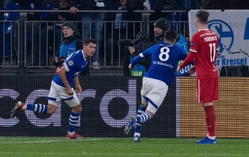 Football Champions League Group Phase 6 Matchday FC Schalke 04 Locomotive Moscow on 11 12 2018 in the Veltins Arena in Gelsenkirchen Goal celebration for the 1 0 by Alessandro Schöpf Schalke DFL Regulations prohibit any use of photographs as image sequences and or quasi video xMNx