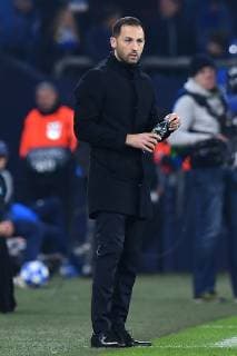 Football Champions League Group Phase 6 Matchday FC Schalke 04 Locomotive Moscow on 11 12 2018 in the Veltins Arena in Gelsenkirchen Domenico Tedesco Head Coach Schalke DFL Regulations prohibit any use of photographs as image sequences and or quasi video xRx