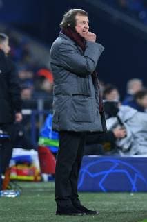 Football Champions League Group Phase 6 Matchday FC Schalke 04 Locomotive Moscow on 11 12 2018 in the Veltins Arena in Gelsenkirchen Yuri Semin Head coach Moscow DFL Regulations prohibit any use of photographs as image sequences and or quasi video xRx