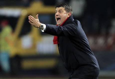 (181212) -- BELGRADE, Dec. 12, 2018 -- Crvena Zvezda s head cocah Vladan Milojevic gestures during the UEFA Champions League group C football match between Crvena Zvezda and Paris Saint Germain in Belgrade, Serbia on Dec. 11. 2018. Paris Saint Germain won 4-1. ) (SP)SERBIA-BELGRADE-FOOTBALL-UEFA CHAMPIONS LEAGUE-CRVENA ZVEZDA VS PSG PredragxMilosavljevic 