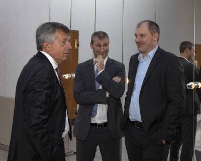Contract extension Final 4 Handball Historical City Hall Cologne Germany Date 11 12 2018 From left Michael Wiederer David Szlezak Thomas Krämer