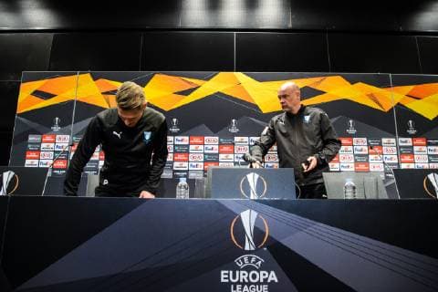 181212 Markus Rosenberg and head coach Uwe Rösler of Malmö FF arrives at a press conference ahead of the Europa league match between Besiktas and Malmö FF on December 12 2018 in Istanbul Photo Petter Arvidson BILDBYR u0081N kod PA 92174, detectedSourceLanguage  Copyright: PETTERxARVIDSON BB181212PA027