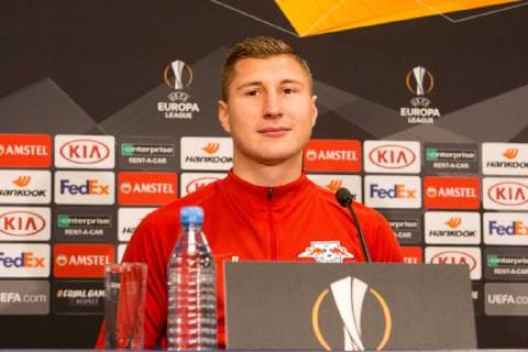 RB Leipzig PK Football EL Leipzig 12 12 2018 Red Bull Arena Football Euro League RB Leipzig Press conference before the match against Trondheim Im Bild Willi Orban