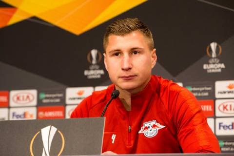 RB Leipzig PK Football EL Leipzig 12 12 2018 Red Bull Arena Football Euro League RB Leipzig Press conference before the match against Trondheim Im Bild Willi Orban
