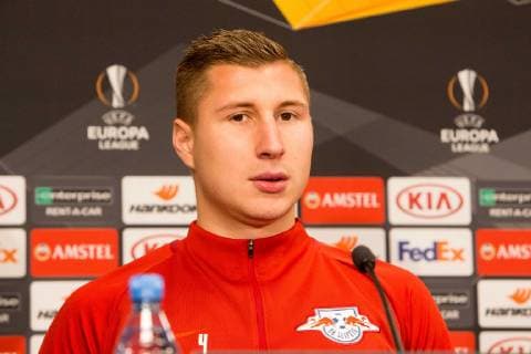 RB Leipzig PK Football EL Leipzig 12 12 2018 Red Bull Arena Football Euro League RB Leipzig Press conference before the match against Trondheim Im Bild Willi Orban