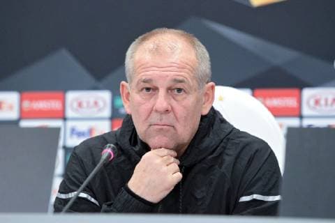 Head coach of FK Jablonec Petr Rada partakes in a pre-match news conference ahead of the UEFA Europa League Group K Matchday 6 encounter against FC Dynamo Kyiv, Kyiv, capital of Ukraine, December 12, 2018. The fixture is due to take place at the NSC Olimpiyskiy in the Ukrainian capital at 19:55 local time on December 13. Ukrinform. Pre-match news conference of FK Jablonec before UEL game against Dynamo in Kyiv  Copyright: xHennadiixMinchenkox