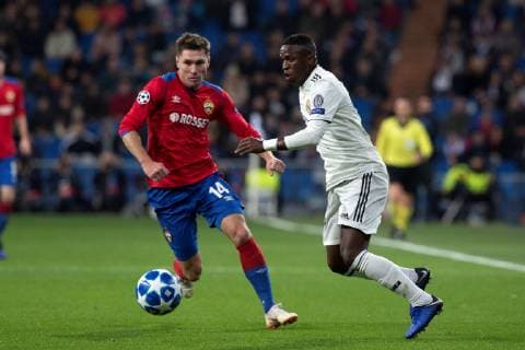 CSKA Moscow s Russian defender Kirill Nababkin (L) vies for the ball with Real Madrid s Vinicius JR during the UEFA Champions League 6th round groups phase match between Real Madrid and CSKA Moscow, at the Santiago Bernabeu stadium, in Madrid, Spain, 12 December 2018. Real Madrid vs. CSKA Moscow !ACHTUNG: NUR REDAKTIONELLE NUTZUNG!  Copyright: xRodrigoxJimenezx GRAF5992 20181212-636802401901730555