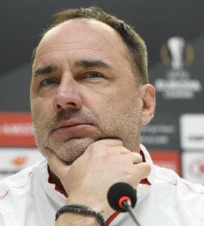 Coach of Slavia Praha Jindrich Trpisovsky speaks during the press conference PK Pressekonferenz prior to the Football European League 6th round group C match: Slavia Praha - Zenit Petrohrad in Prague, Czech Republic, December 12, 2018. (CTKxPhoto OndrejxDeml) CTKPhotoP201812120969801  dml 002