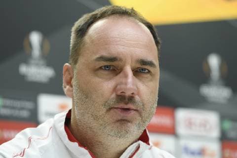 Coach of Slavia Praha Jindrich Trpisovsky speaks during the press conference PK Pressekonferenz prior to the Football European League 6th round group C match: Slavia Praha - Zenit Petrohrad in Prague, Czech Republic, December 12, 2018. (CTKxPhoto OndrejxDeml) CTKPhotoP201812120972701  dml 004
