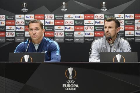 From left Goalie of Zenit Mikhail Kerzhakov and coach Sergei Semak speak during the press conference PK Pressekonferenz prior to the Football European League 6th round group C match: Slavia Praha - Zenit Petrohrad in Prague, Czech Republic, December 12, 2018. (CTKxPhoto OndrejxDeml) CTKPhotoP201812121026201  dml 006