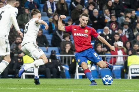 Real Madrid Marcos Llorente and PFC CSKA Moskva Nikola Vlasic during UEFA Champions League match between Real Madrid and PFC CSKA Moskva at Santiago Bernabeu Stadium in Madrid, Spain. December 12, 2018.  (0031019)