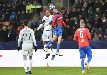 STEVEN NZONZI (2nd left) of Rome and TOMAS CHORY (2nd right) of Viktoria in action during the Football Champions League 6th round match: Viktoria Plzen vs AS Roma in Pilsen, Czech Republic, December 12, 2018. (CTKxPhoto MichalxKamaryt) CTKPhotoP201812121032501  _KMT4833