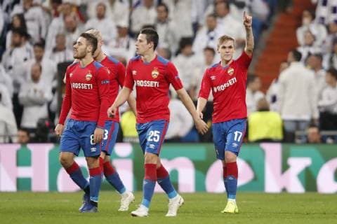 (L-R) Nikola Vlasic of CSKA Moscow, Hordur Magnusson of CSKA Moscow, Kristijan Bistrovic of CSKA Moscow, Arnor Sigurdsson of CSKA Moscow during the UEFA Champions League group G match between Real Madrid and CSKA Moskva at the Santiago Bernabeu stadium on December 12, 2018 in Madrid, Spain UEFA Champions League 2018 2019 xVIxVIxImagesx xMauricexvanxSteenxIVx 13053754